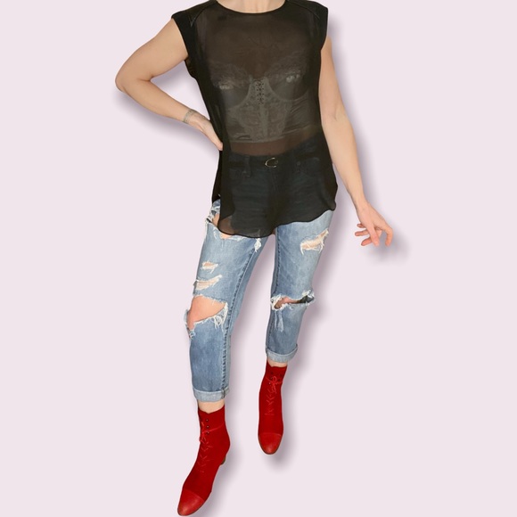 BCBGeneration Tops - 🕷Sexy Sheer Witchy Punk Rock Goth Magic Sleeveless Leather Accent Designer Top